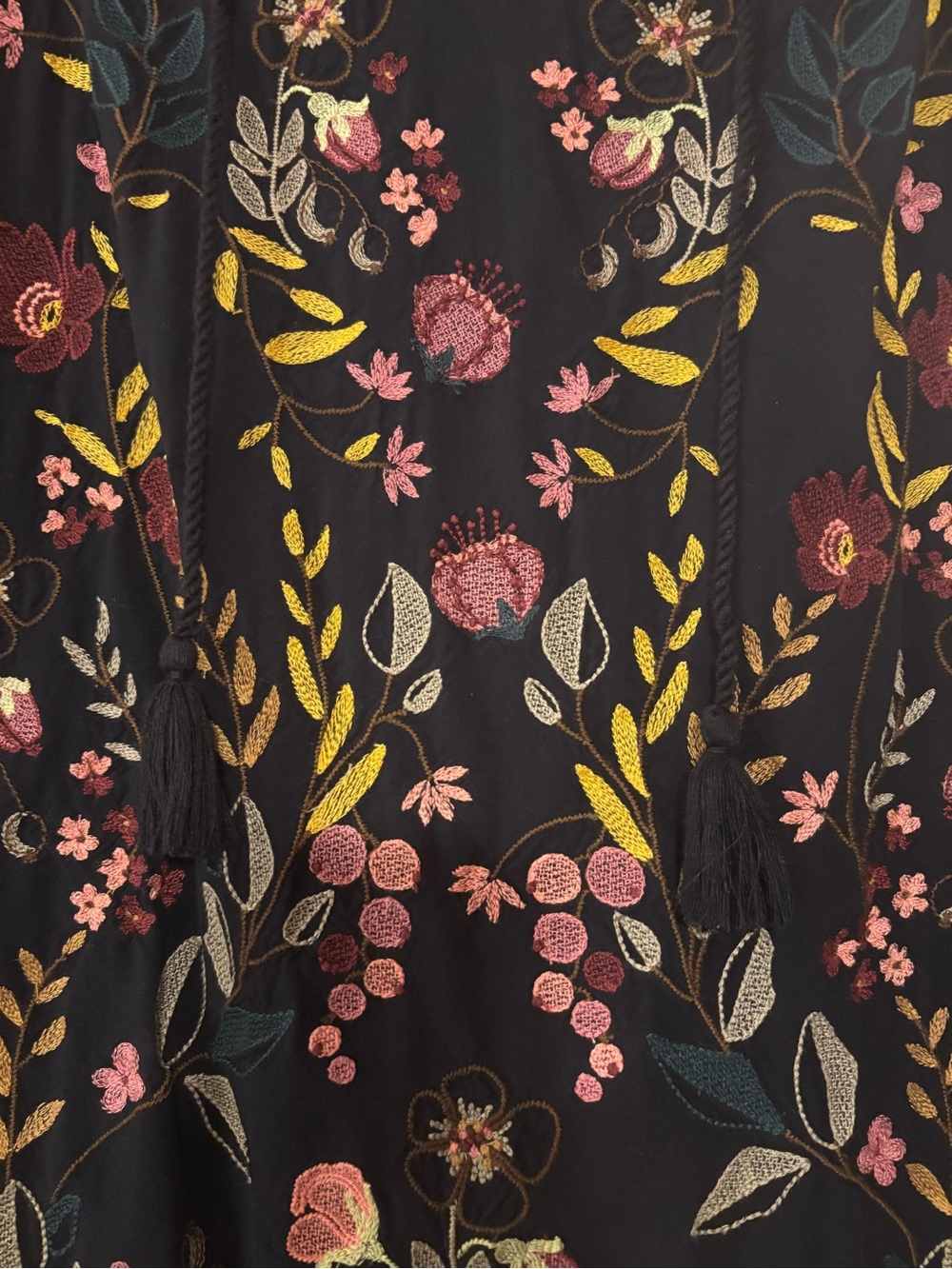 J. Jill Black Floral Embroidered Boho Peasant Blouse Size L - Picture 3 of 4